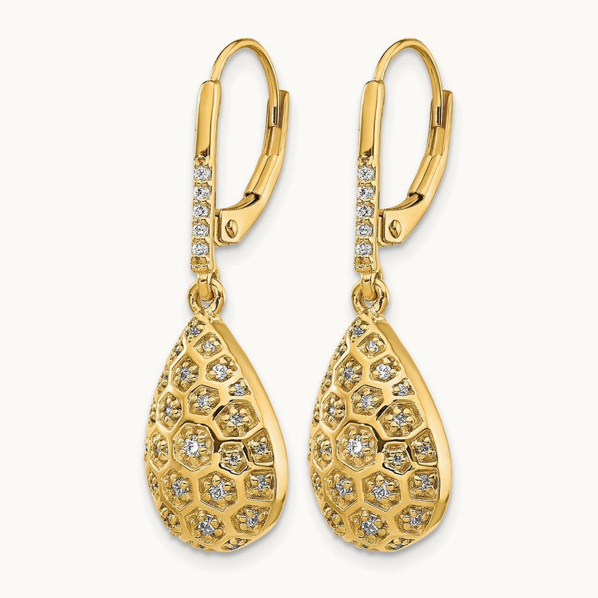 Diamond Honeycomb Leverback Earrings, 14K