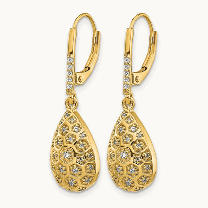 Diamond Honeycomb Leverback Earrings, 14K