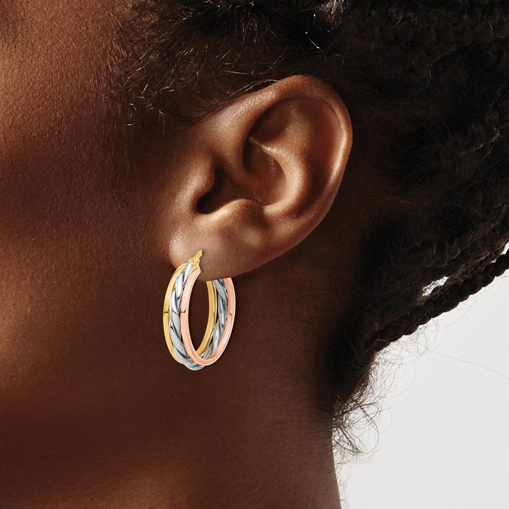 Tri-color Polished Hoop Earrings — 25mm