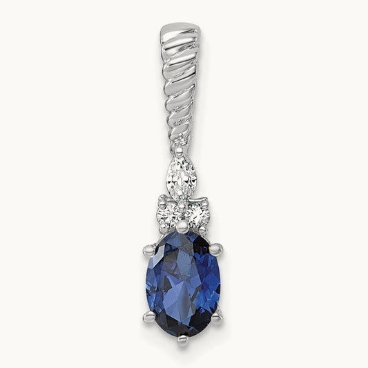 Polish Diamond and Lab Created Sapphire Twisted Chain Slide — 14K White Gold