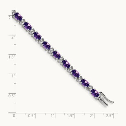 Oval Amethyst and Diamond Bracelet, 14K White Gold