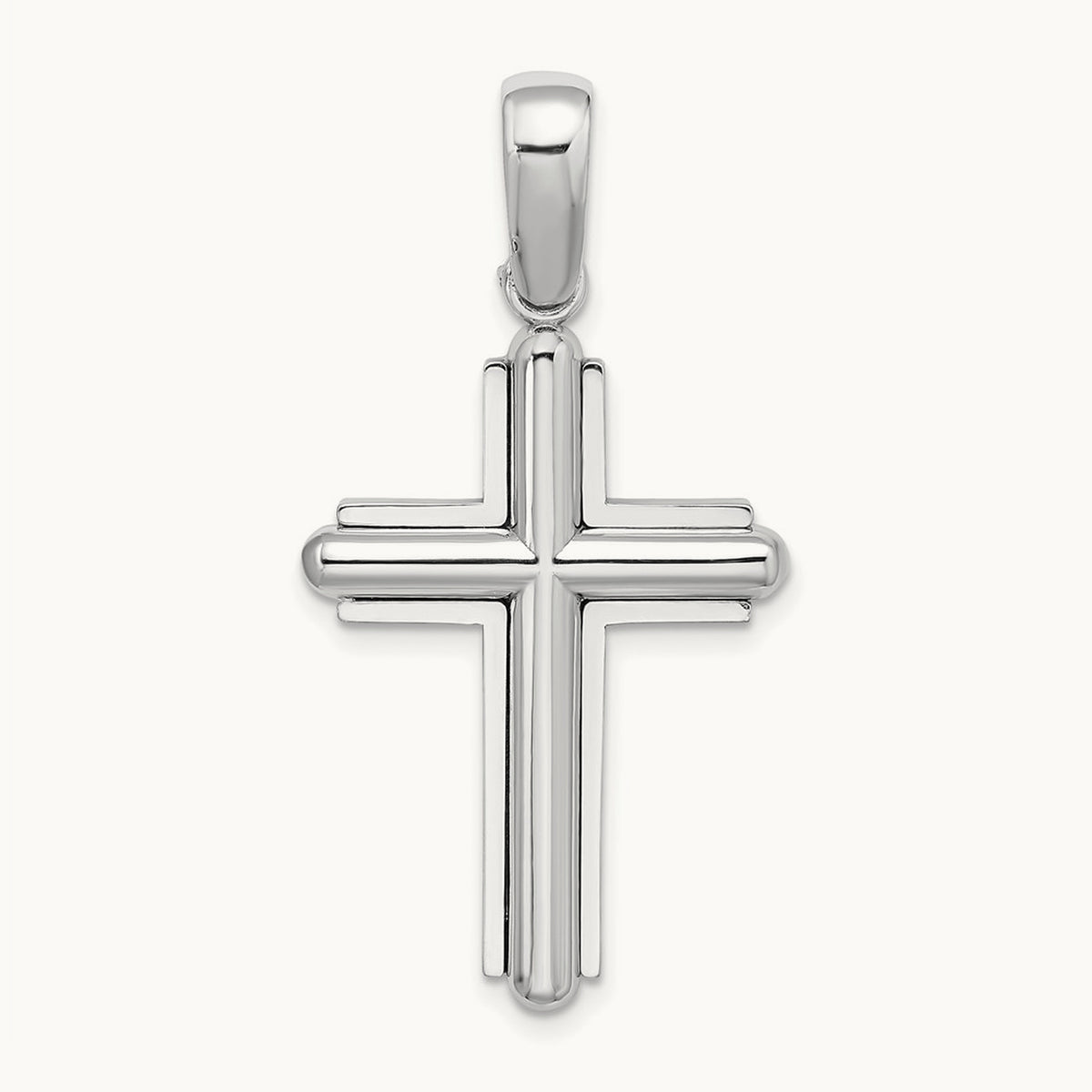 Beveled Cross Charm — 14K White Gold, 38.3mm
