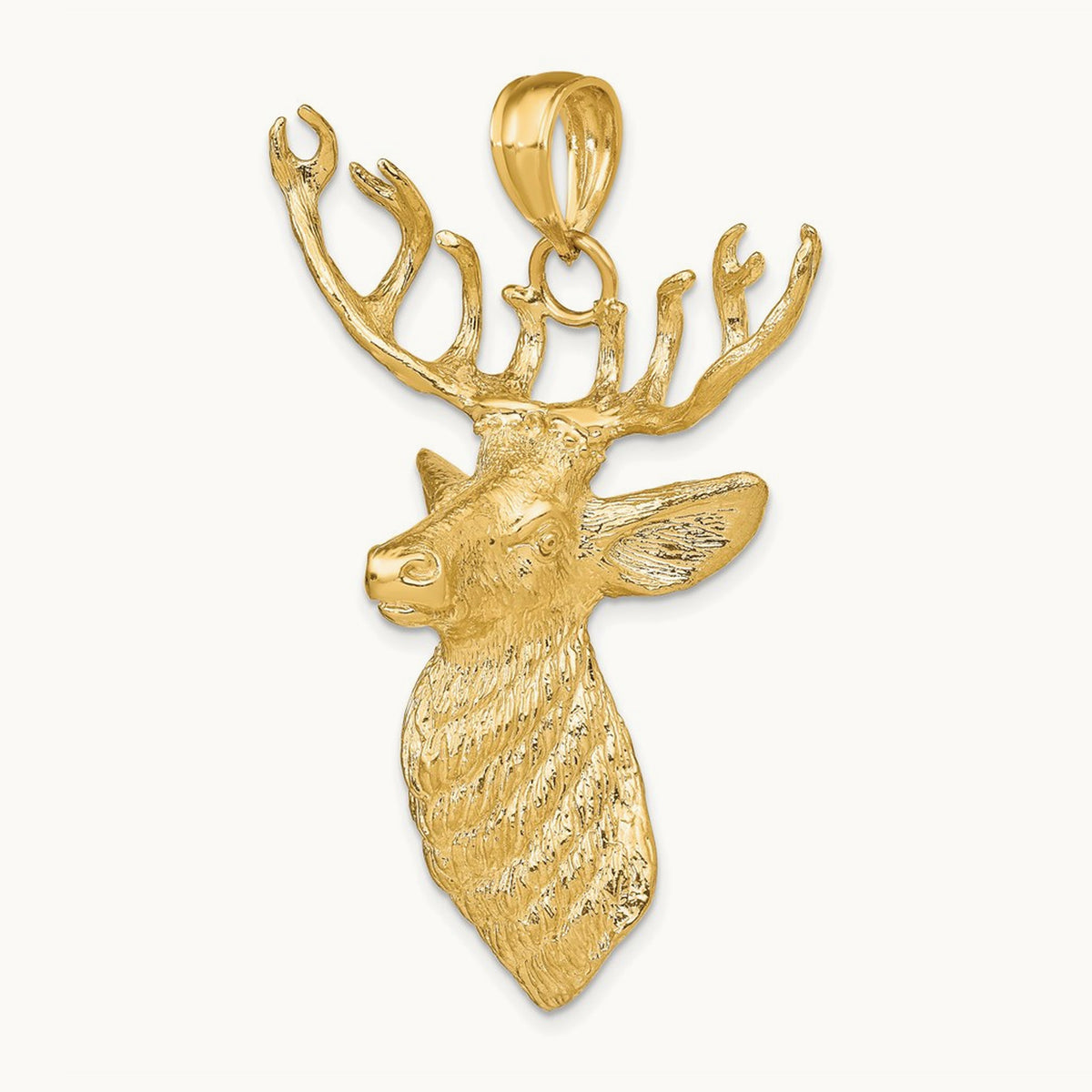 3-D Textured Deer Head Charm, 14K