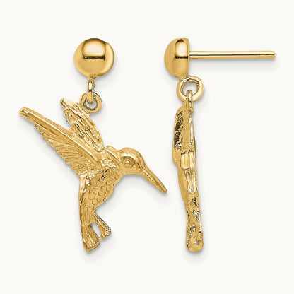 Hummingbird Post Dangle Earrings, 14K