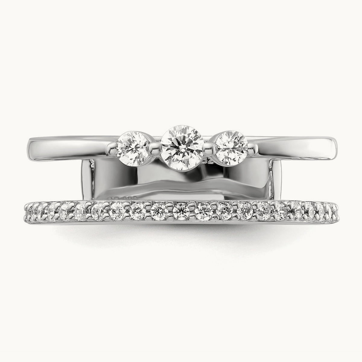 Polished Diamond Double Band Fashion Ring, 14K White Gold