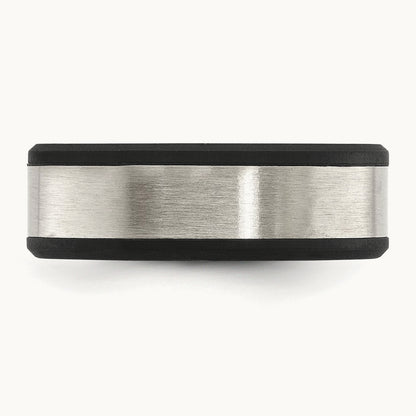 Brushed Black Silicone Center Band, 8mm, Stainless Steel
