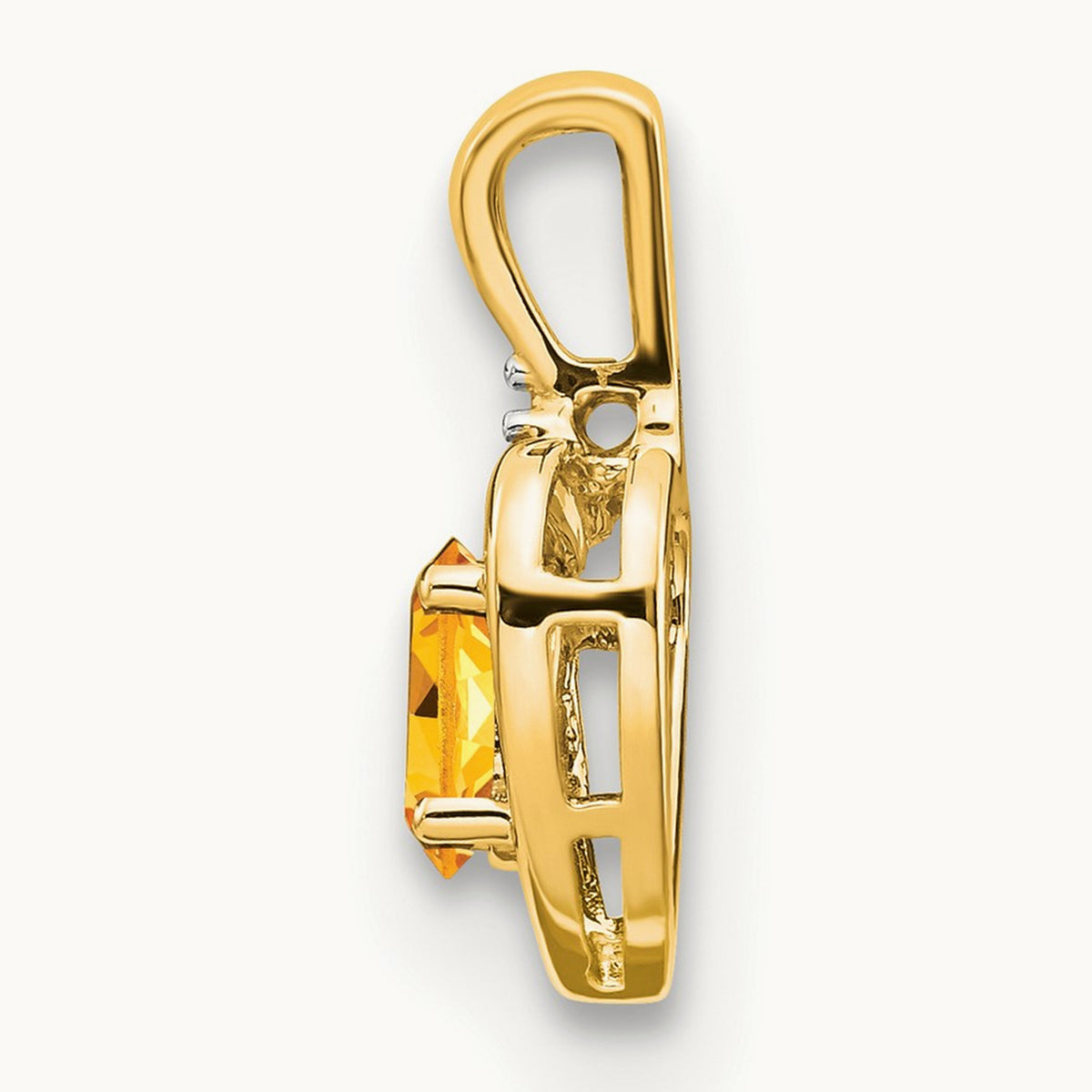 Citrine and Diamond Heart Pendant — 14K Yellow Gold