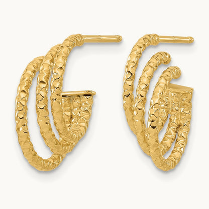 Polished and Hammered Post Hoop Earrings, 14K — Leslie's