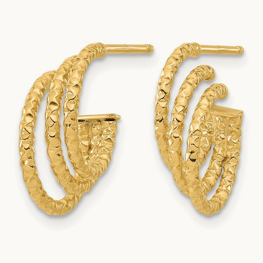 Polished and Hammered Post Hoop Earrings, 14K — Leslie's