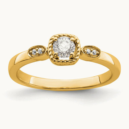 Petite Rope Edge Round Complete Diamond Ring — 14K Yellow Gold, 7