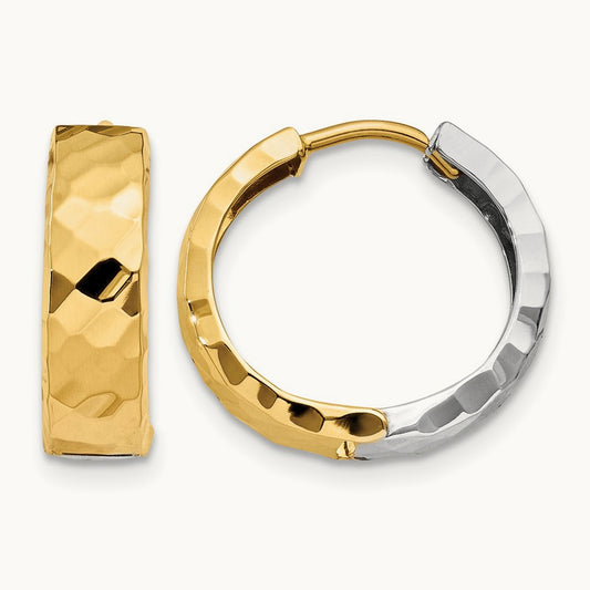 Textured Hinged Hoop Earrings — 14K Two-Tone Gold