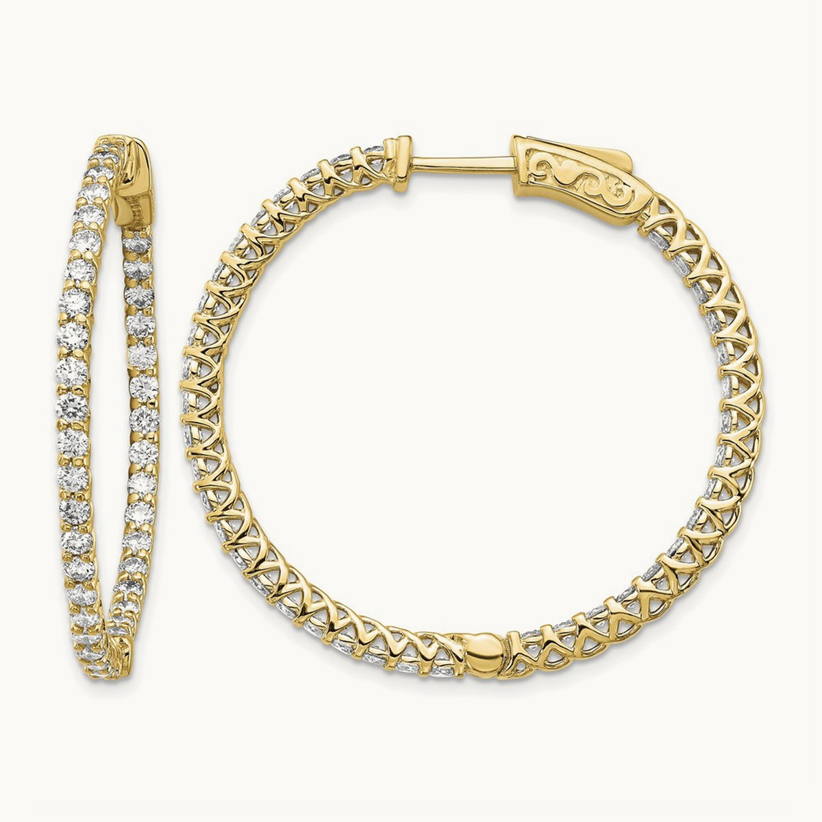 Diamond Round Hoop w/Safety Clasp Earrings, 14K