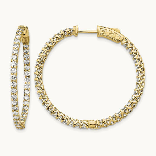 Diamond Round Hoop w/Safety Clasp Earrings, 14K