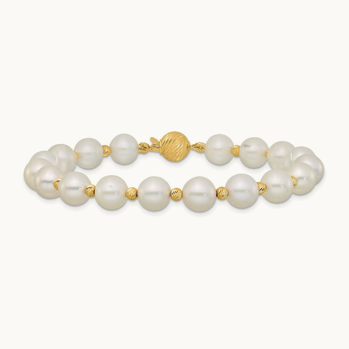 8- Near-Round FWC Pearl and D/C Beaded 7.5in Bracelet, 9mm, 14K