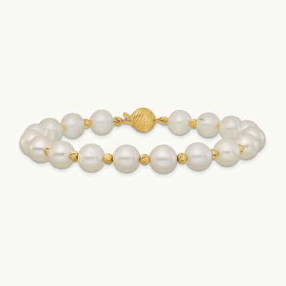 8- Near-Round FWC Pearl and D/C Beaded 7.5in Bracelet, 9mm, 14K