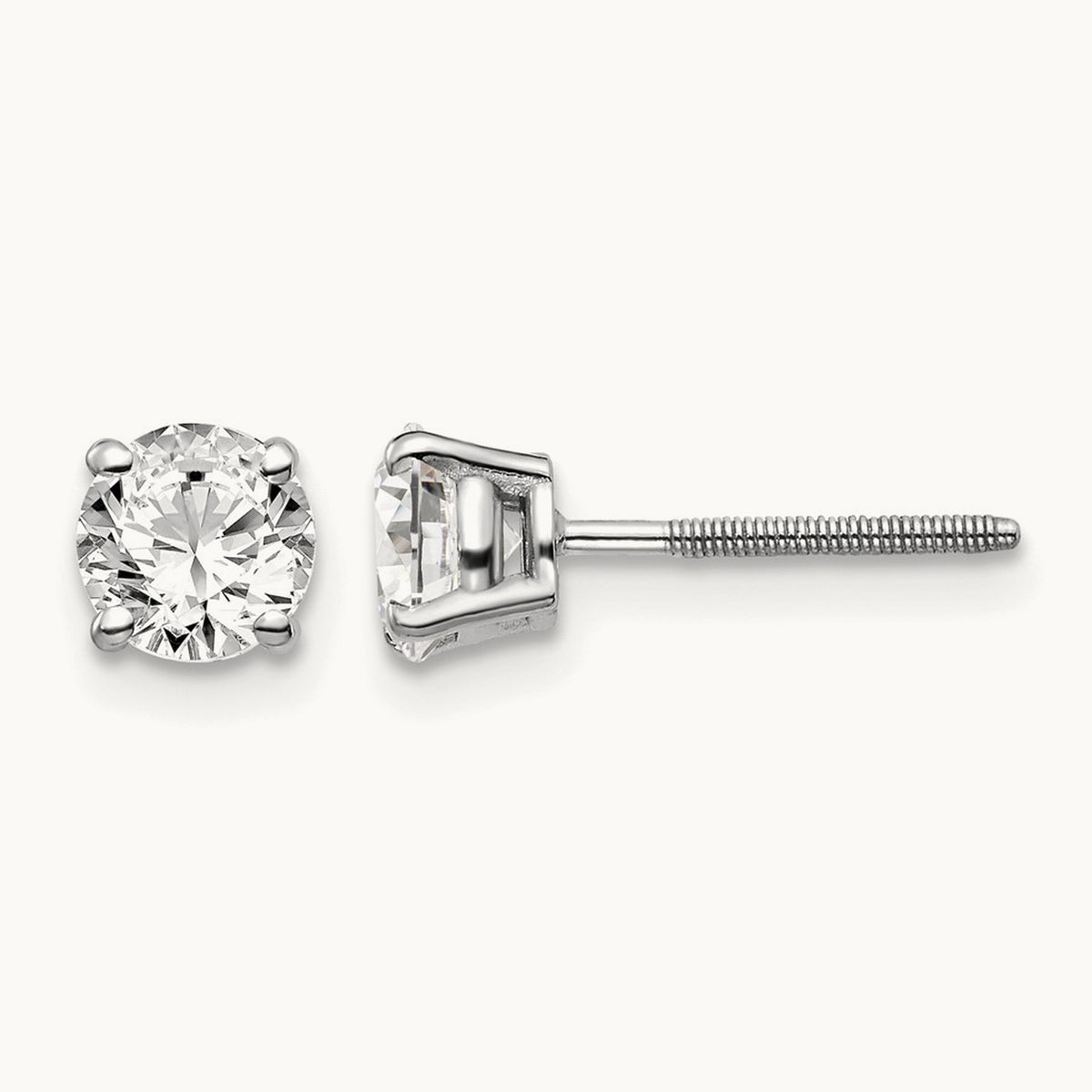 Round Diamond Stud Earrings — 14K White Gold, 1.00 ct tw