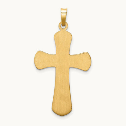 Hollow Polished Beaded Edge Cross — 14K Yellow Gold