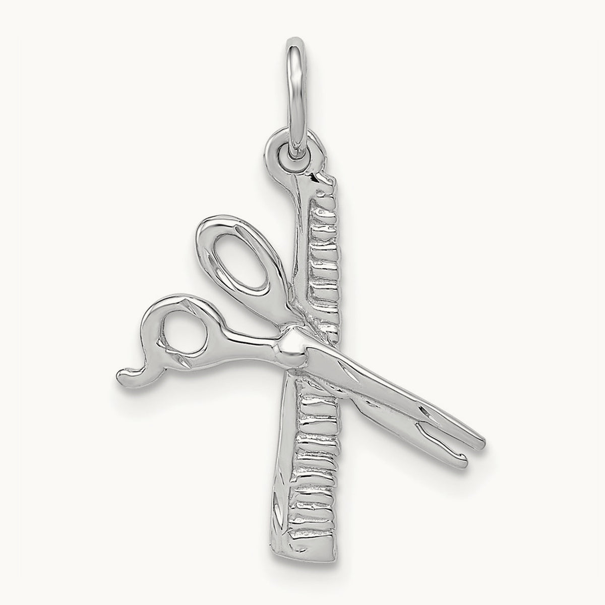 Satin Diamond-cut Comb and Scissors Charm, 14K White Gold