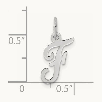 Small Script Letter F Initial Charm, 14K White Gold