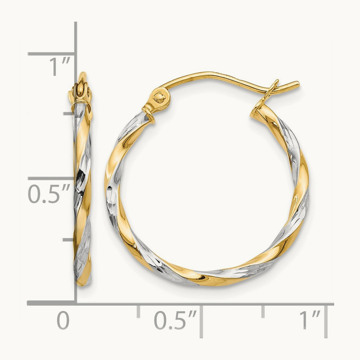 & Rhodium Hollow Twisted Hoop Earrings, 14K