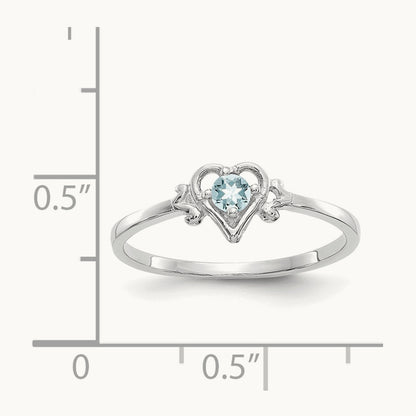 Aquamarine Birthstone Heart Ring, 14K White Gold