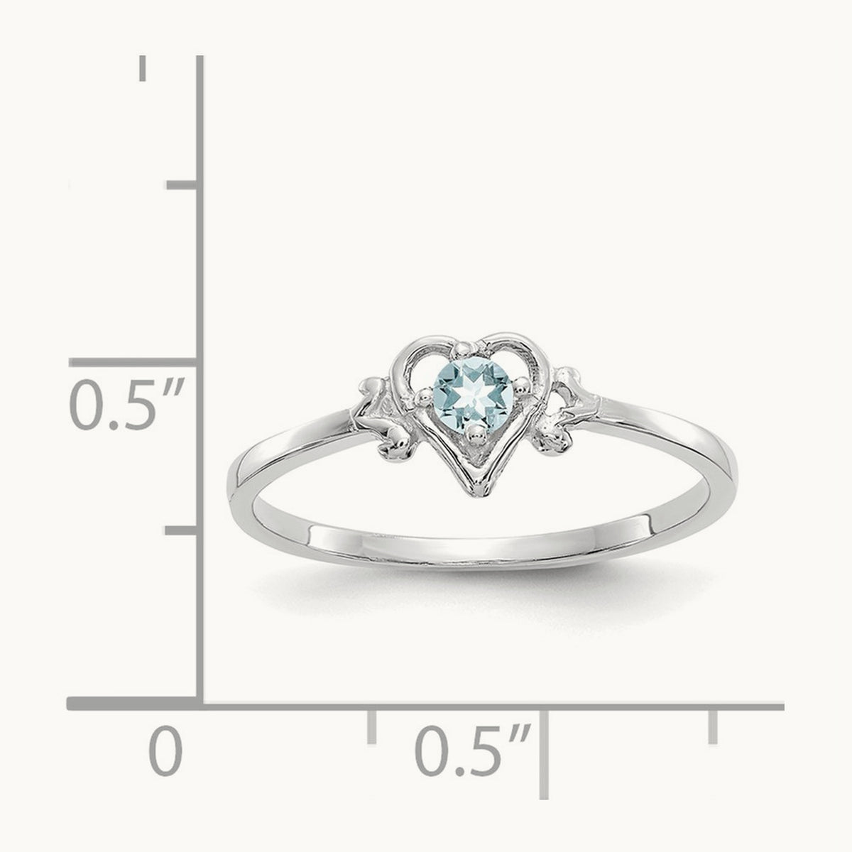 Aquamarine Birthstone Heart Ring, 14K White Gold