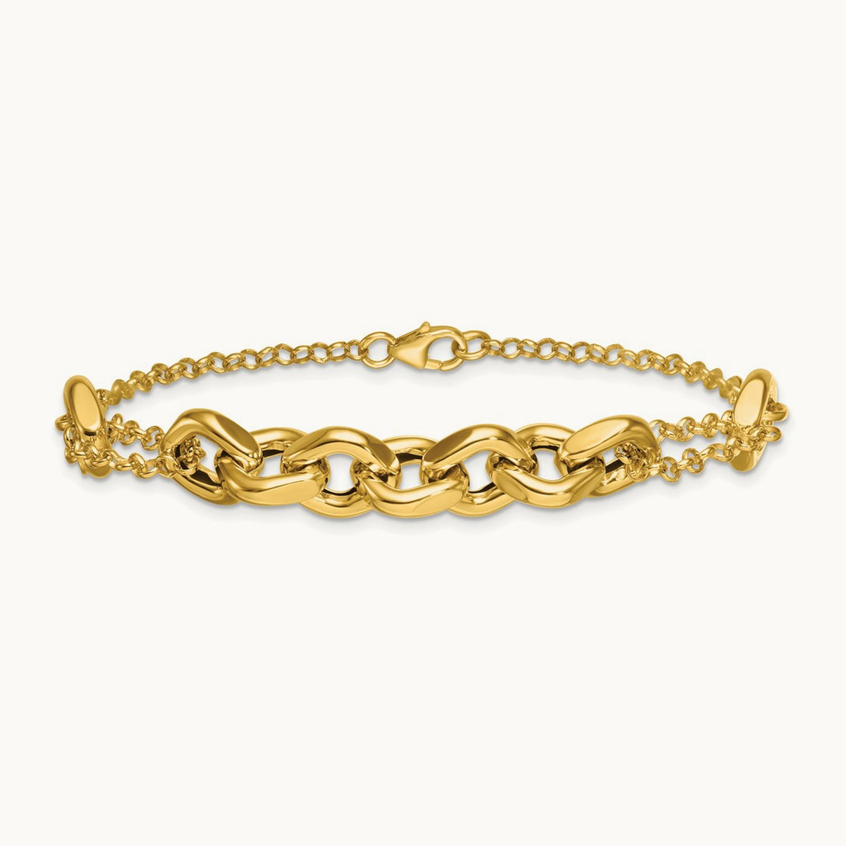 Polished 7.5in Fancy Multi Link Bracelet, 14K