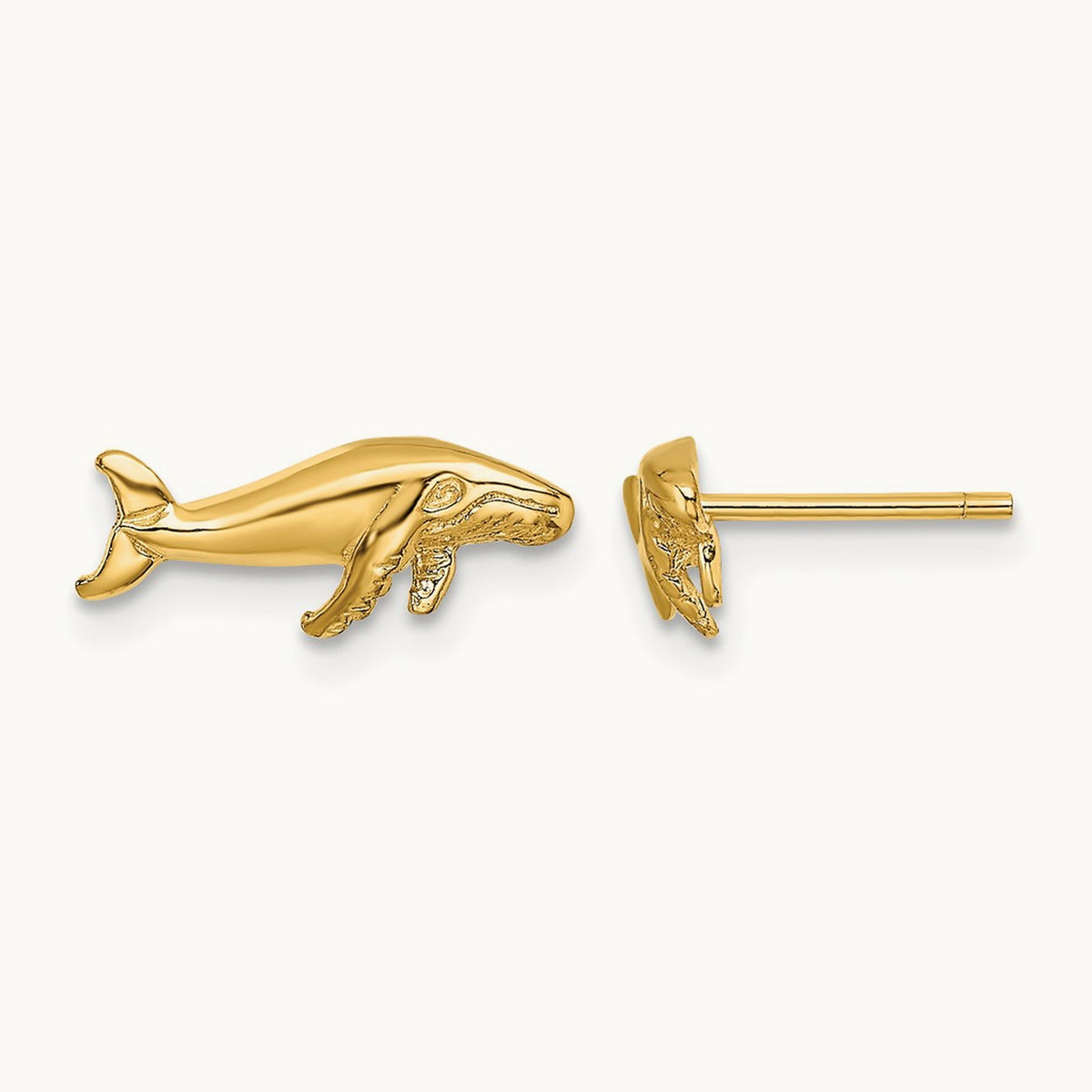 Whale Post Earrings, 14K