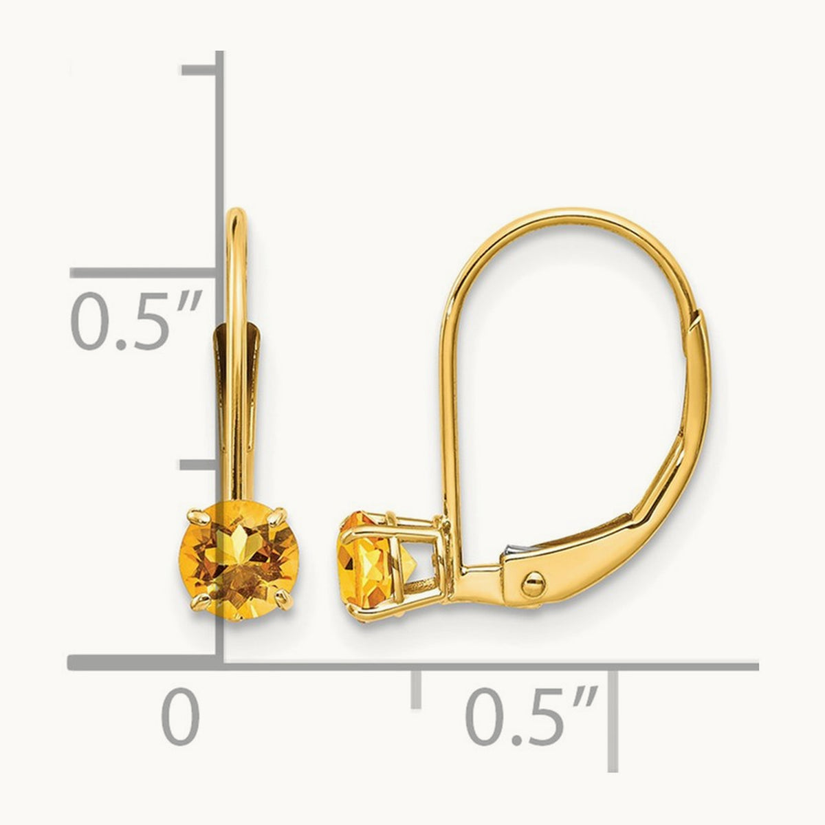 Round November/Citrine Leverback Earrings — 14K Yellow Gold