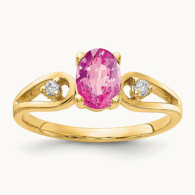 7x5mm Oval Pink Sapphire AA Diamond ring, 14K