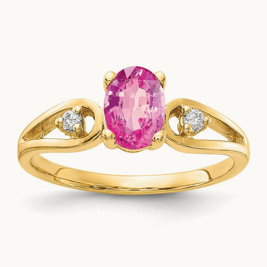 7x5mm Oval Pink Sapphire AA Diamond ring, 14K