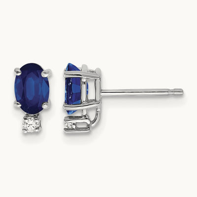 6x4mm Oval Sapphire AA Diamond Earrings, 14K White Gold