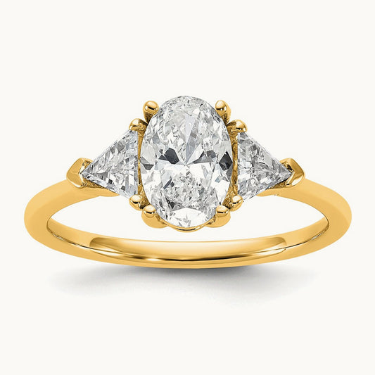 Oval & Trillion 3 Stone Engagement Ring, 1.50-4.00 ct tw Lab-Grown Diamond — 1 1/2 ct, 14K Yellow Gold