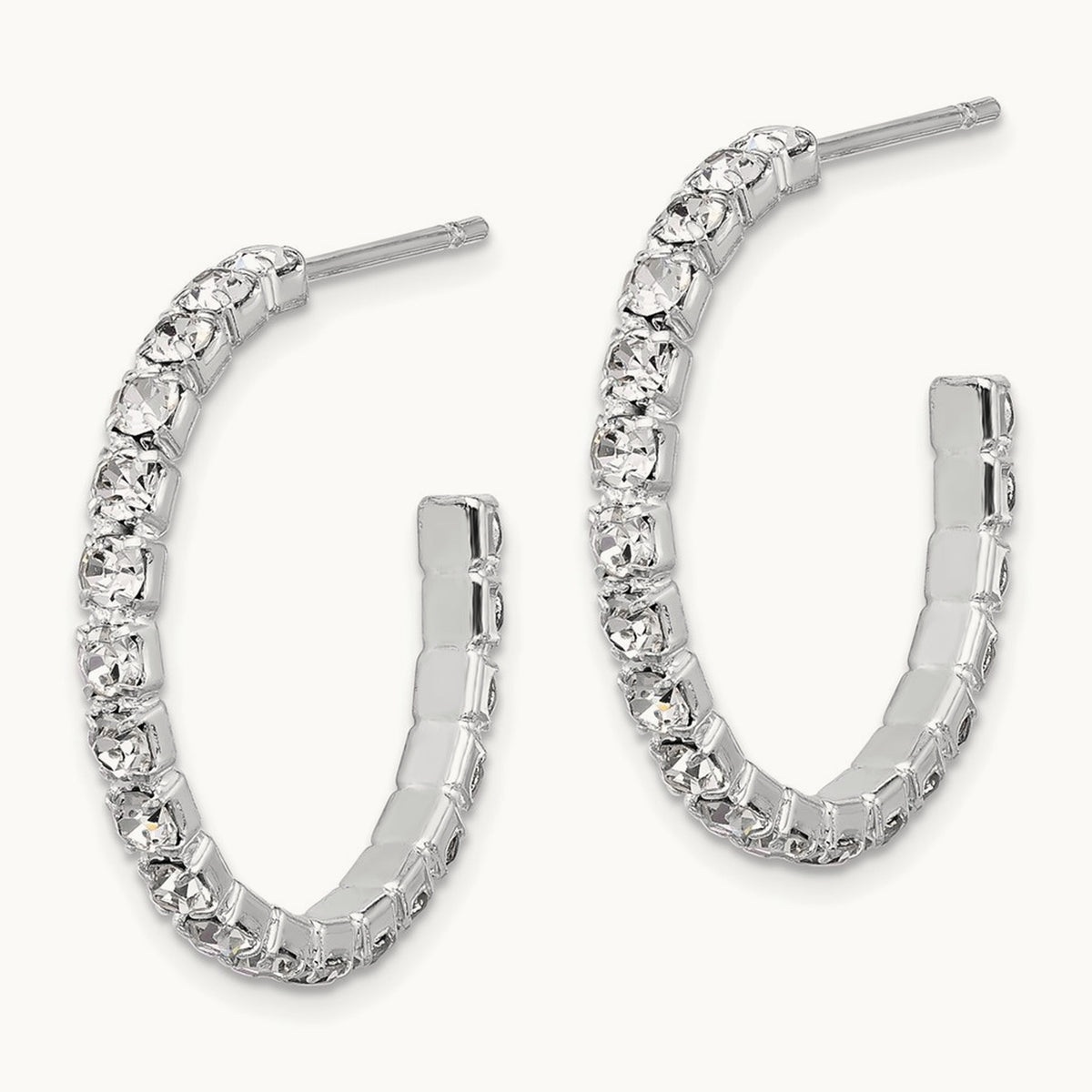 Tone 20mm Crystal J-Hoop Post Earrings