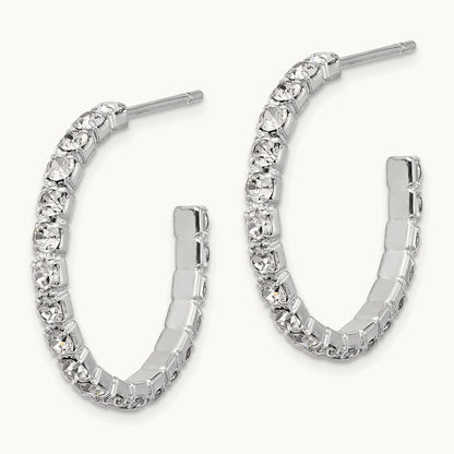 Tone 20mm Crystal J-Hoop Post Earrings
