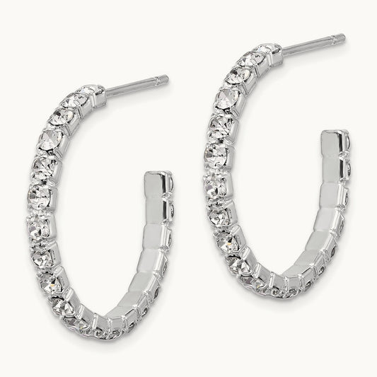 Tone 20mm Crystal J-Hoop Post Earrings