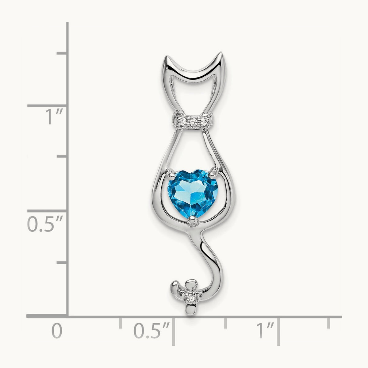 Blue Topaz and Diamond Cat Pendant — 14K White Gold