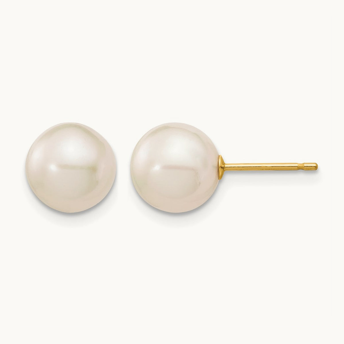 8- White Round Freshwater Cultured Pearl Stud Post Earrings, 9mm, 14K