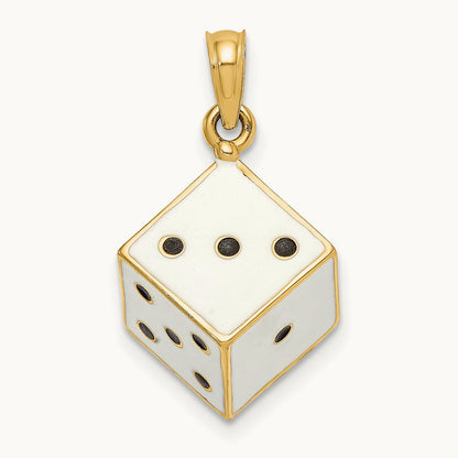 3-D Enamel Dice Charm, 14K