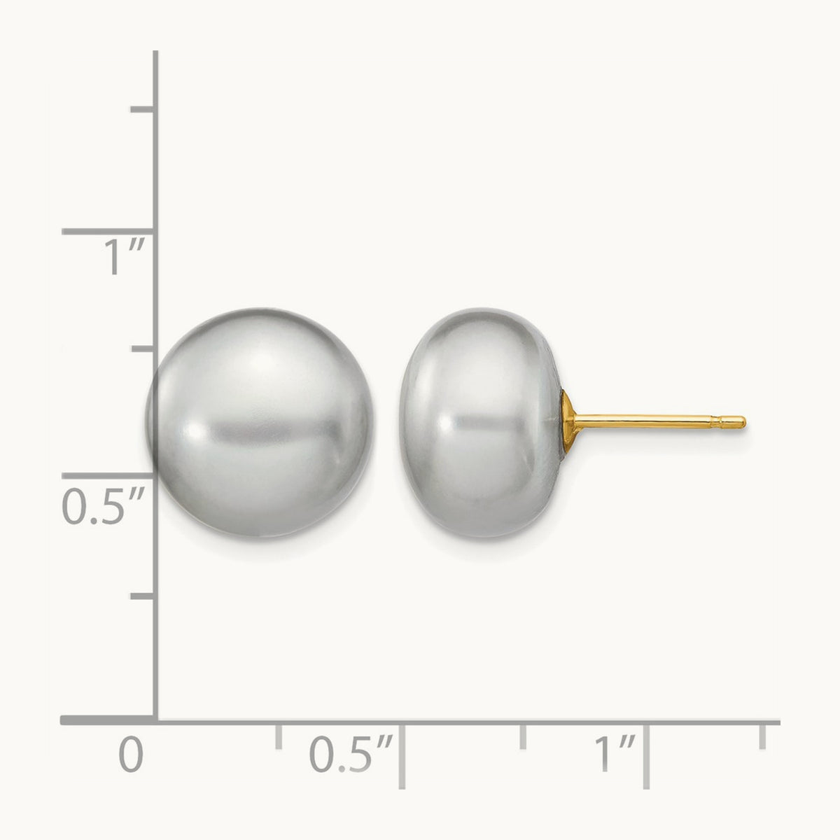 11- Grey Button FW Cultured Pearl Stud Post Earrings, 12mm, 14K