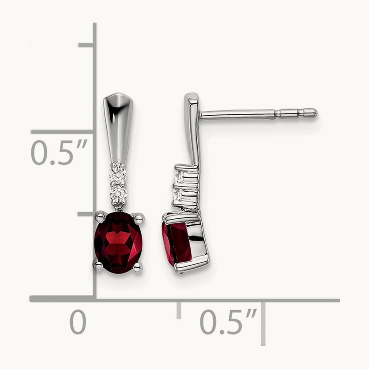 Oval Garnet and Diamond Dangle Earrings — 14K White Gold