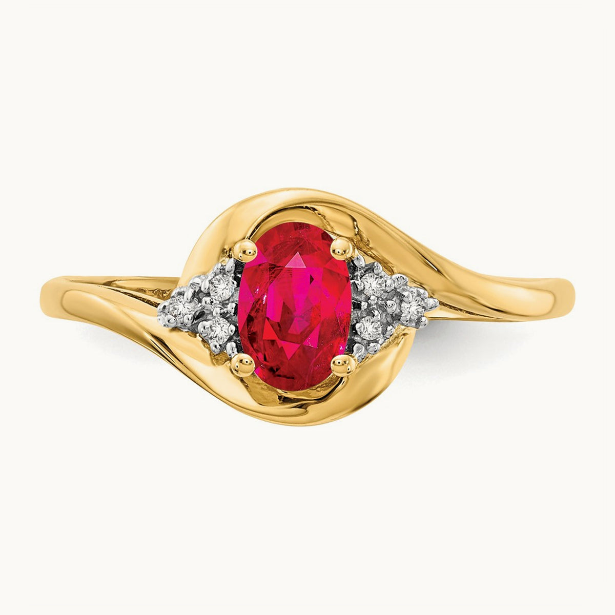 Ruby and Diamond Ring — 14K Yellow Gold, 7