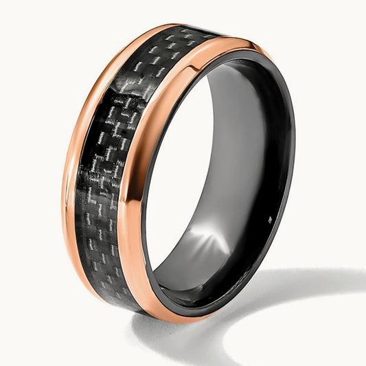 Black Zirconium Polished Rose IP Black Carbon Fiber Inlay Band, 8mm