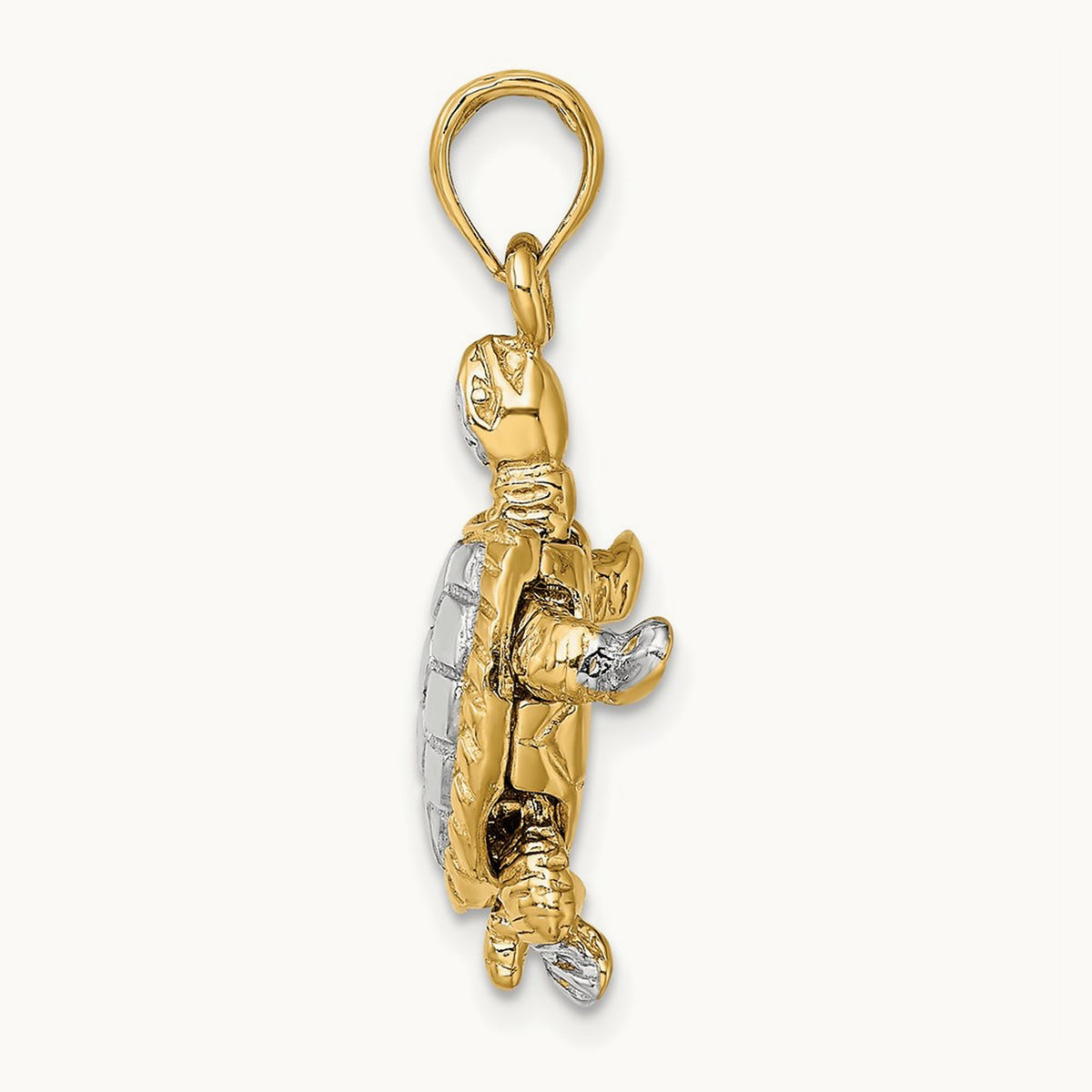 3-D Land Turtle W/ Moveable Head Charm, 14K with White Rhodium