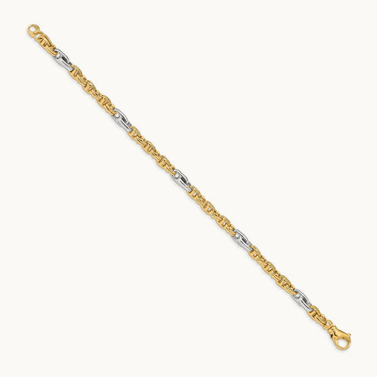 Hand-polished Fancy Link Bracelet, 5.38mm, 14K Two-tone