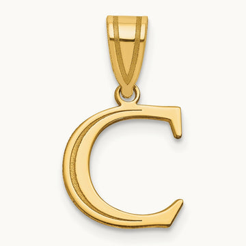 Polished Etched Letter C Initial Pendant, 14K