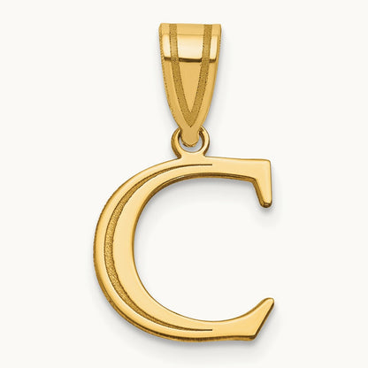 Polished Etched Letter C Initial Pendant, 14K