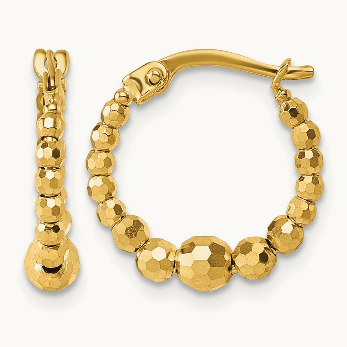 Polished Diamond-cut Beaded Hoop Earrings, 14K