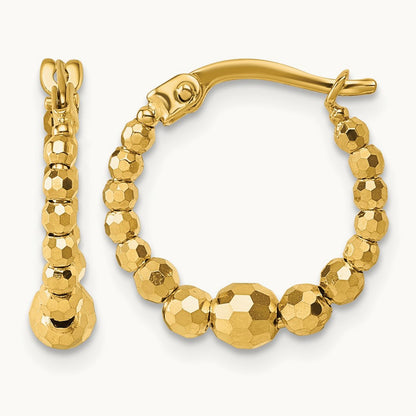 Polished Diamond-cut Beaded Hoop Earrings, 14K