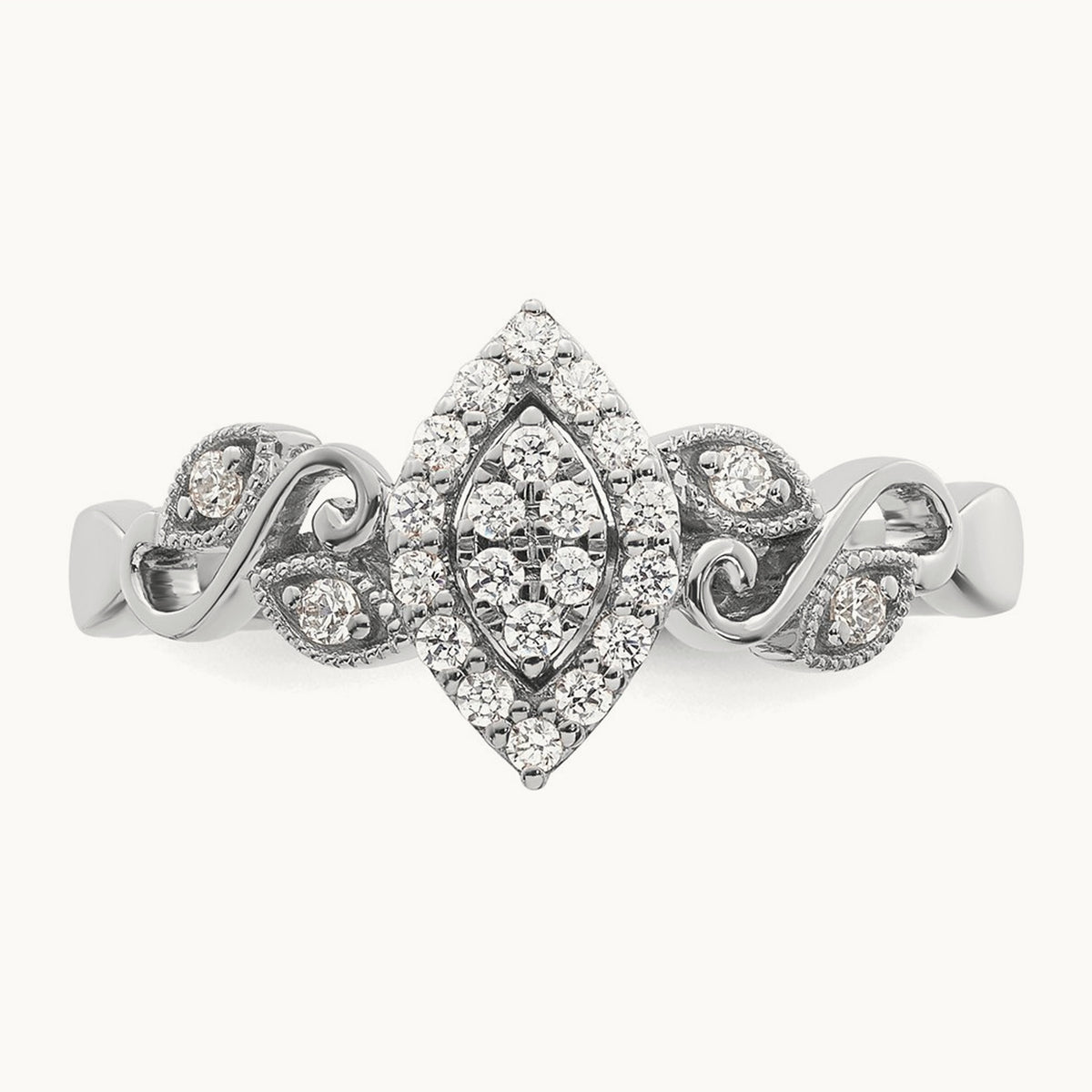 Complete Diamond Cluster Marquise Engagement Ring — 14K White Gold